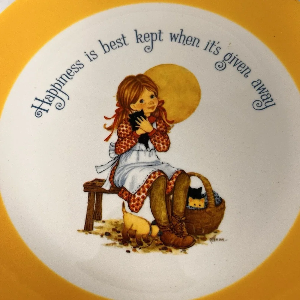 Vintage 1978 Hallmark Keepsake Dear Hearts Plate Happiness Quote Girl Cat